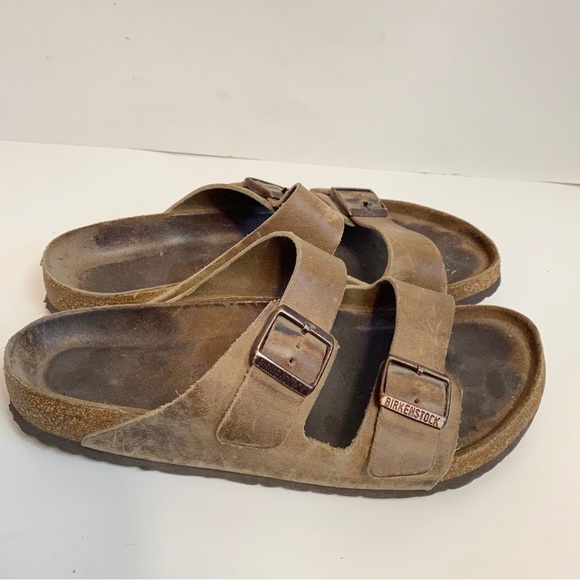 Birkenstock Shoes Birkenstock Mens Arizona Slip On Sandals Leather Brown Size 44 Poshmark